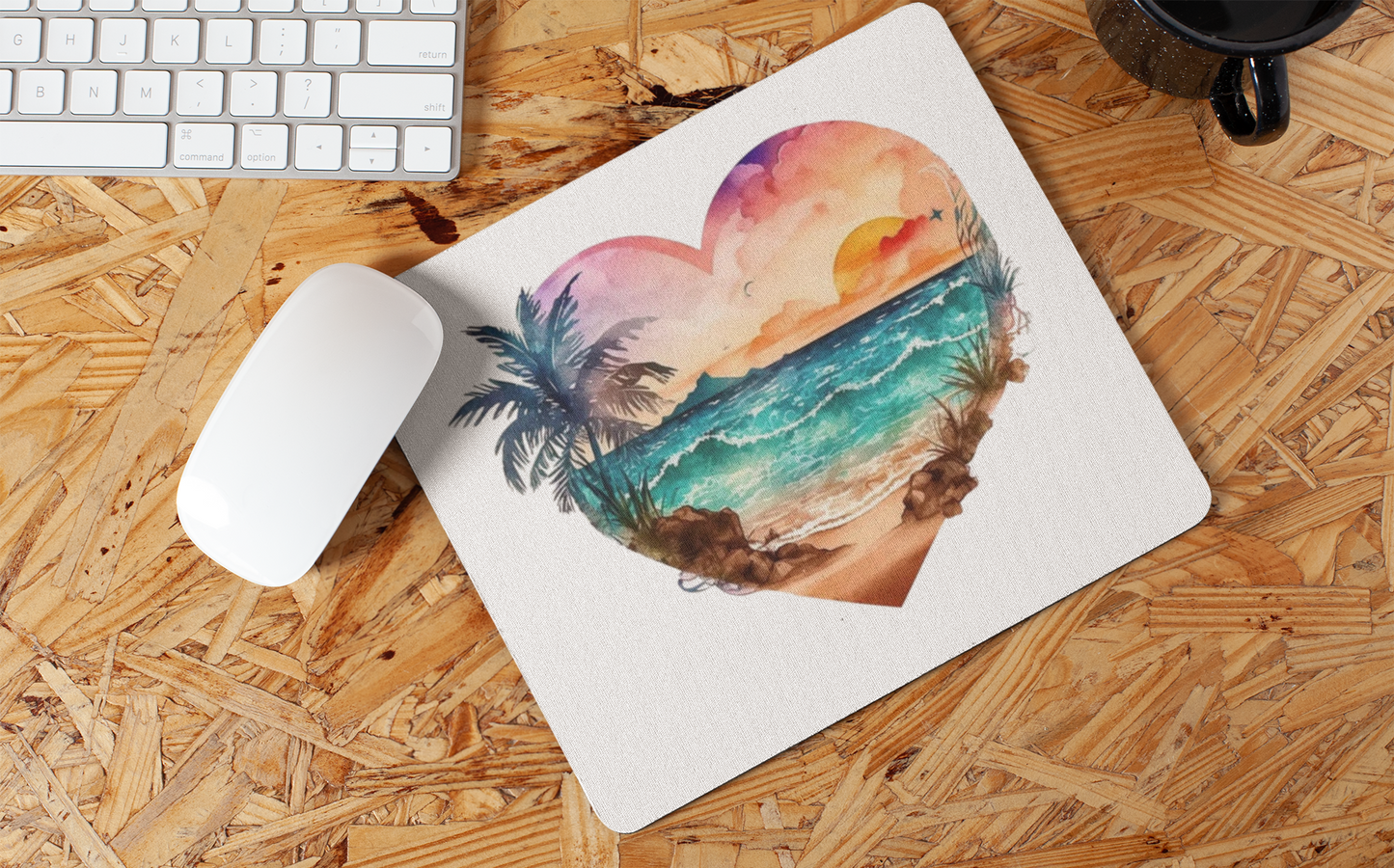 Heart Shape Tropical Beach Scene Mouse Pad